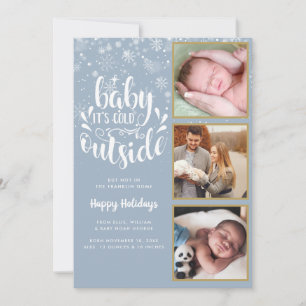 Cartes Pour Fêtes Annuelles Bébé son froid dehors Bleu 3 Photo Naissance