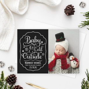 Cartes Pour Fêtes Annuelles Bébé son froid dehors noir script photo