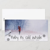 Cartes Pour Fêtes Annuelles Bébé son froid extérieur Script photo de vacances (Devant / Derrière)