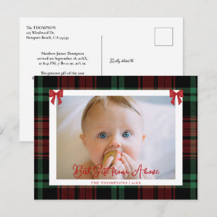 Cartes Pour Fêtes Annuelles Bébé Statistiques Nœud Rouge Élégant Carreaux Phot