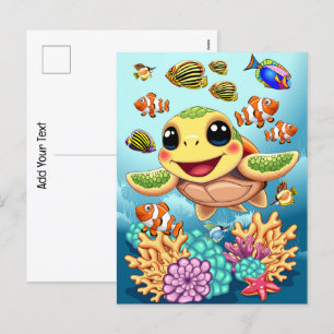 Cartes Pour Fêtes Annuelles Bébé Tortue de Mer Heureux et Mignon Personnage
