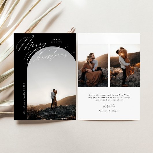 Cartes Pour Fêtes Annuelles Bed&W Arch Scripts photo Typographie Simple Noël