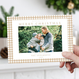 Cartes Pour Fêtes Annuelles Beige En vichy photo de Noël