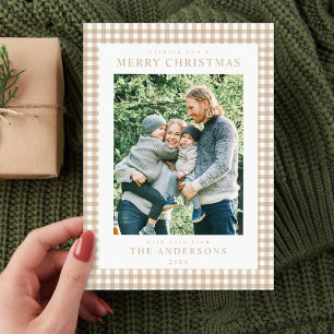 Cartes Pour Fêtes Annuelles Beige En vichy photo de Noël