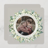 Cartes Pour Fêtes Annuelles Beige Rond/Carré Snowberry+Eucalyptus Photo (Devant / Derrière)