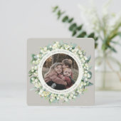 Cartes Pour Fêtes Annuelles Beige Rond/Carré Snowberry+Eucalyptus Photo (Debout devant)
