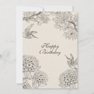Cartes Pour Fêtes Annuelles Beige vintage Bird Hydrangea Fleurs texte personna