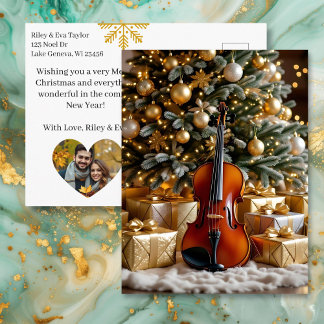Cartes Pour Fêtes Annuelles Bel arbre de Noël et violon, poème de fête