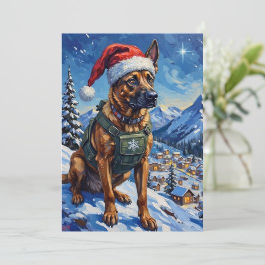 Cartes Pour Fêtes Annuelles Belgian Malinois Mountain Patrol Christmas (Debout devant)