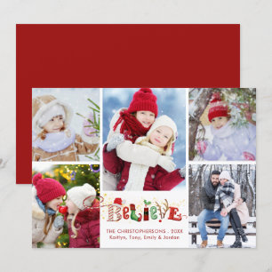 Cartes Pour Fêtes Annuelles BELIEVE Typographie festive de Noël 5 Photo