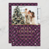 Cartes Pour Fêtes Annuelles Belle Buffle d'or violet Plaid Photo (Devant / Derrière)