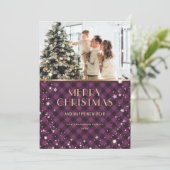 Cartes Pour Fêtes Annuelles Belle Buffle d'or violet Plaid Photo (Debout devant)