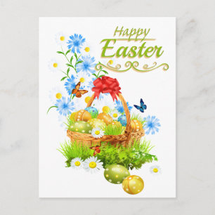 Cartes Pour Fêtes Annuelles Belle corbeille de Pâques et fleurs de printemps