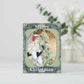 Cartes Pour Fêtes Annuelles Belle dame rétro et sapin de Noël (Debout devant)