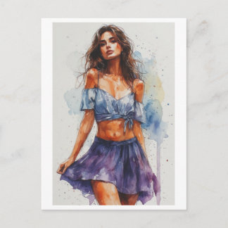 Cartes Pour Fêtes Annuelles Belle et Colorée Dame sur Jupe sur une