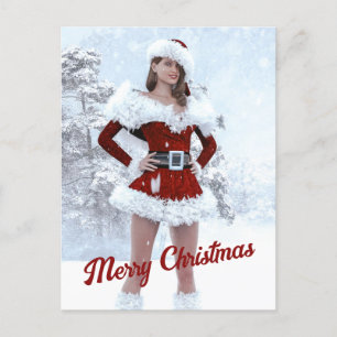 Cartes Pour Fêtes Annuelles Belle femme de Noël au-dessus de la neige hivernal