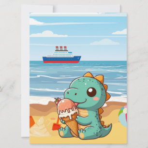 Cartes Pour Fêtes Annuelles Belle glace manger dino à la plage