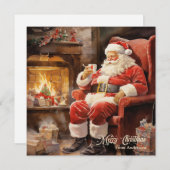 Cartes Pour Fêtes Annuelles Belle illustration rétro Santa Claus lire des lett (Devant / Derrière)