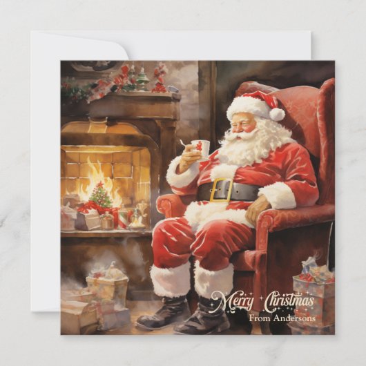 Cartes Pour Fêtes Annuelles Belle illustration rétro Santa Claus lire des lett (Devant)