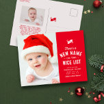 Cartes Pour Fêtes Annuelles Belle liste de mignonne bébé's premier rouge de No<br><div class="desc">Il y a un nouveau nom sur la belle liste ! La première carte postale de Noël de cet adorable bébé propose un traitement de type mignon sur un arrière - plan rouge avec une photo verticale sur le devant. Le dos de cette carte postale de Noël comporte une deuxième...</div>