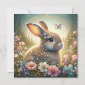 Cartes Pour Fêtes Annuelles Belle Pâques Matin Rabbit Fleurs Pastel (Devant)