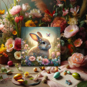 Cartes Pour Fêtes Annuelles Belle Pâques Matin Rabbit Fleurs Pastel
