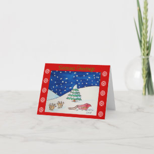 Cartes Pour Fêtes Annuelles Belle scène de neige de rennes avec traîneau et ar