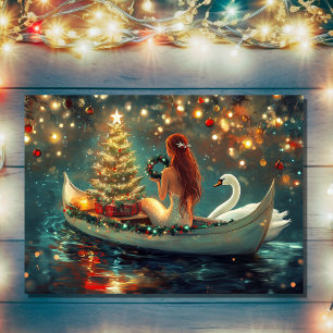 Cartes Pour Fêtes Annuelles Belle sirène avec Noël du cygne