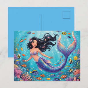Cartes Pour Fêtes Annuelles Belle sirène de dessin animé sous la mer 