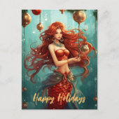Cartes Pour Fêtes Annuelles Belle Sirène Joyeuses Fêtes Noël (Devant)