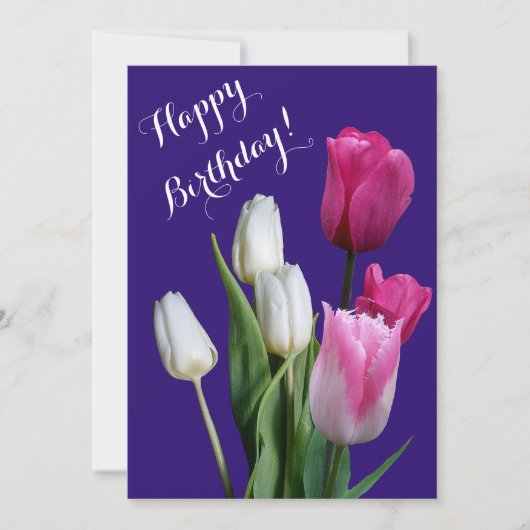 Cartes Pour Fêtes Annuelles Belle tulipes rose blanche florale heureux anniver (Devant)