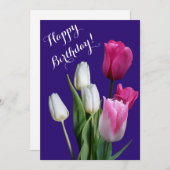 Cartes Pour Fêtes Annuelles Belle tulipes rose blanche florale heureux anniver (Devant / Derrière)