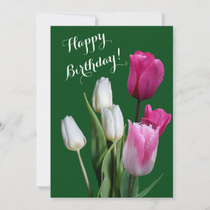 Cartes Pour Fêtes Annuelles Belle tulipes rose blanche florale heureux anniver