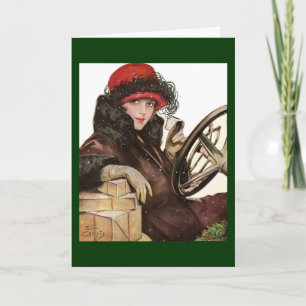 Cartes Pour Fêtes Annuelles Belle, une dame vintage faisant des achats de Noël