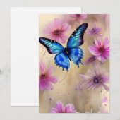 Cartes Pour Fêtes Annuelles Belles fleurs et papillon (Devant / Derrière)