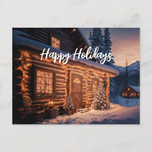Cartes Pour Fêtes Annuelles Belles lumières de Noël Log Cabine Mountain neige