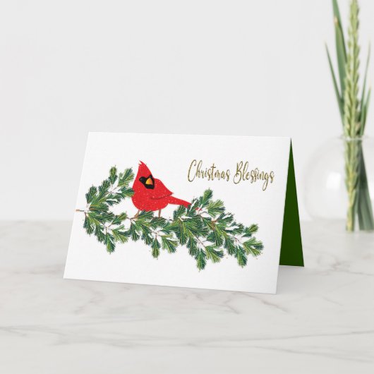 Cartes Pour Fêtes Annuelles Bénédiction de Noël Cardinal rouge sur la branche (Devant)