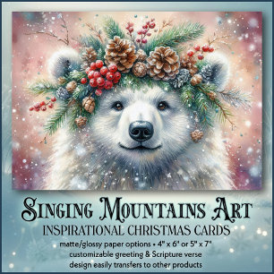 Cartes Pour Fêtes Annuelles Bénédiction de Noël Ours polaire & Holly Christian