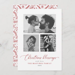 Cartes Pour Fêtes Annuelles Bénédiction de Noël Rouge Script photo multiple
