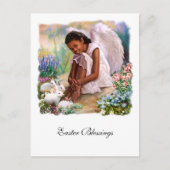 Cartes Pour Fêtes Annuelles Bénédiction de Pâques. Petit ange avec lapins (Devant)