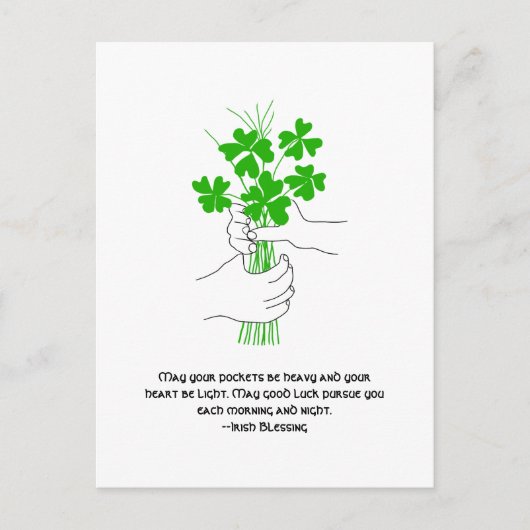 Cartes Pour Fêtes Annuelles Bénédiction irlandaise avec Bouquet de trèfle à qu (Devant)