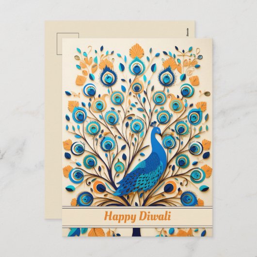Cartes Pour Fêtes Annuelles 🦚 Bénédiction radiante de Peacock Diwali (Devant / Derrière)