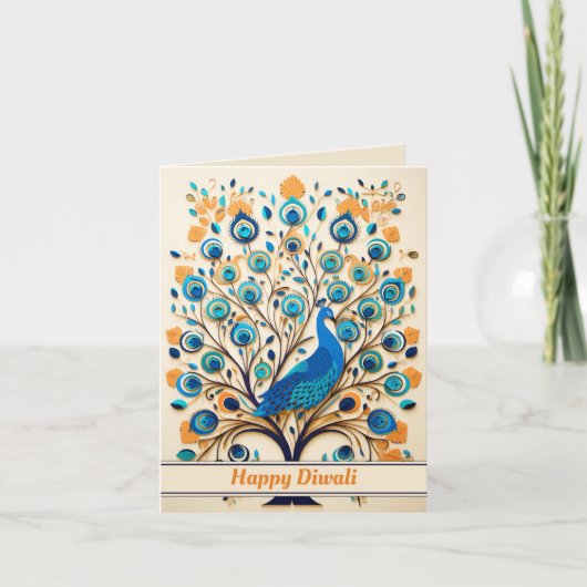 Cartes Pour Fêtes Annuelles 🦚 Bénédiction radiante de Peacock Diwali (Devant)