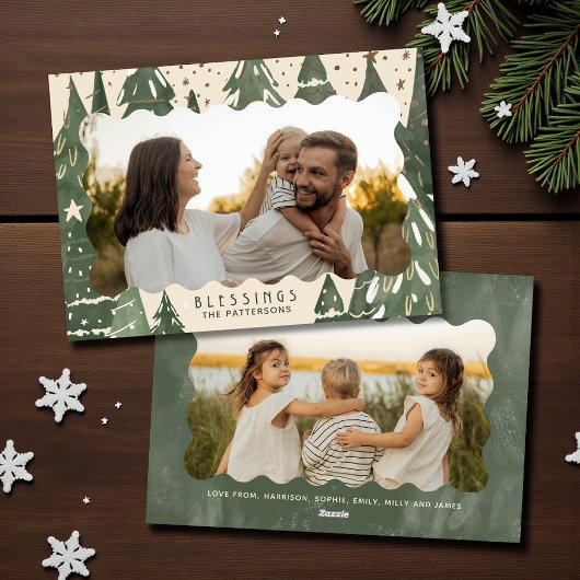 Cartes Pour Fêtes Annuelles Bénédictions 2 Photo Famille Arbres de Noël d'hive