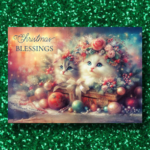 Cartes Pour Fêtes Annuelles Bénédictions de Noël Chatons Vintages Bible Verse 