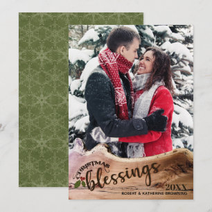 Cartes Pour Fêtes Annuelles Bénédictions de Noël rustiques photo unique