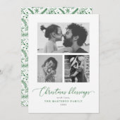 Cartes Pour Fêtes Annuelles Bénédictions de Noël Script vert photo multiple (Devant / Derrière)
