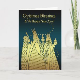 Cartes Pour Fêtes Annuelles Bénédictions de Noël - trois sages - effet d'or