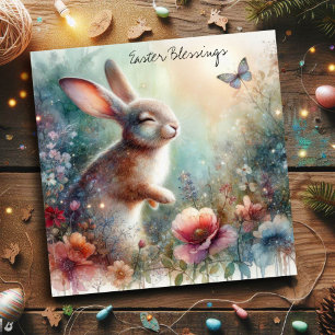 Cartes Pour Fêtes Annuelles Bénédictions de Pâques Lapin Heureux Fleurs Chréti