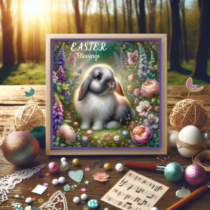 Cartes Pour Fêtes Annuelles Bénédictions de Pâques Lop lapin Earne Fleurs pour